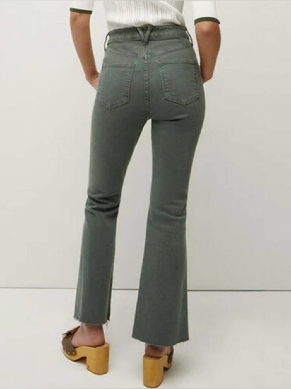 Veronica Beard Jeans Womens 28 Carson Ankle Flare High Rise Raw Hem Green Preppy - Picture 2 of 11
